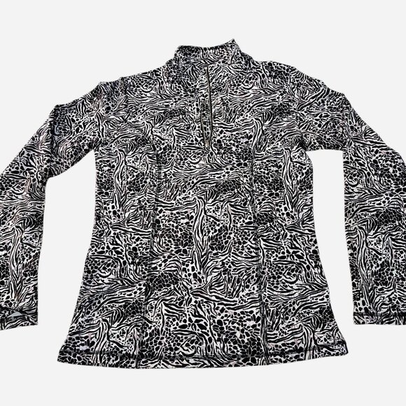 NILS Black Leopard Print Half Zip Base Layer Ski Top Small - Picture 3 of 6